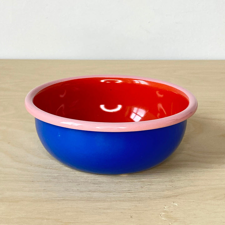 Bornn Enamelware - Small Colorama Bowl Community Cutlery Electric Blue with Soft Pink Rim 