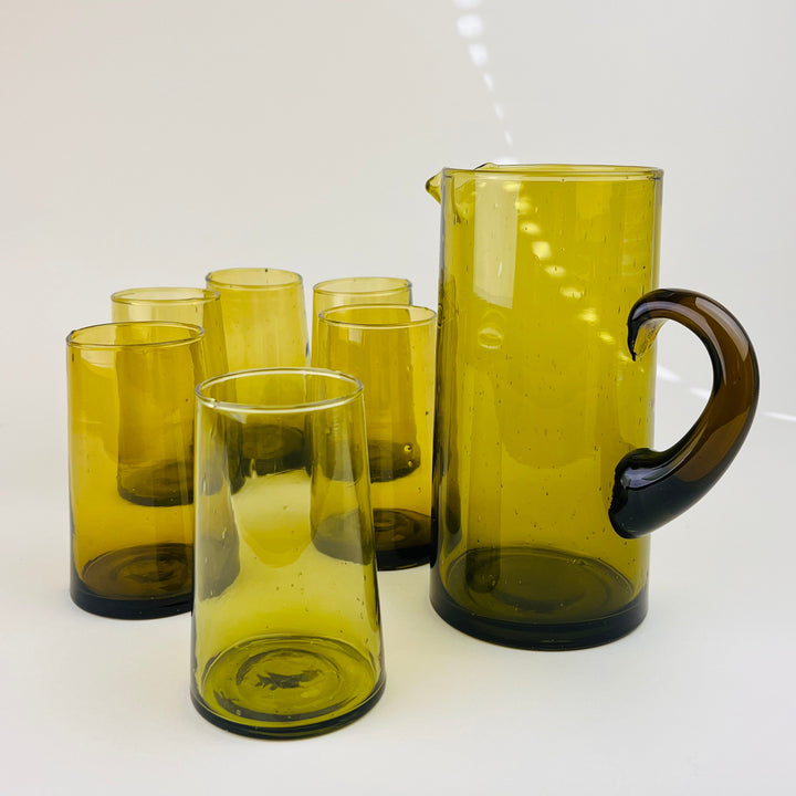 Amber Recycled Moroccan Glass Jug moroccan White Jug and 4 Highball glasses 