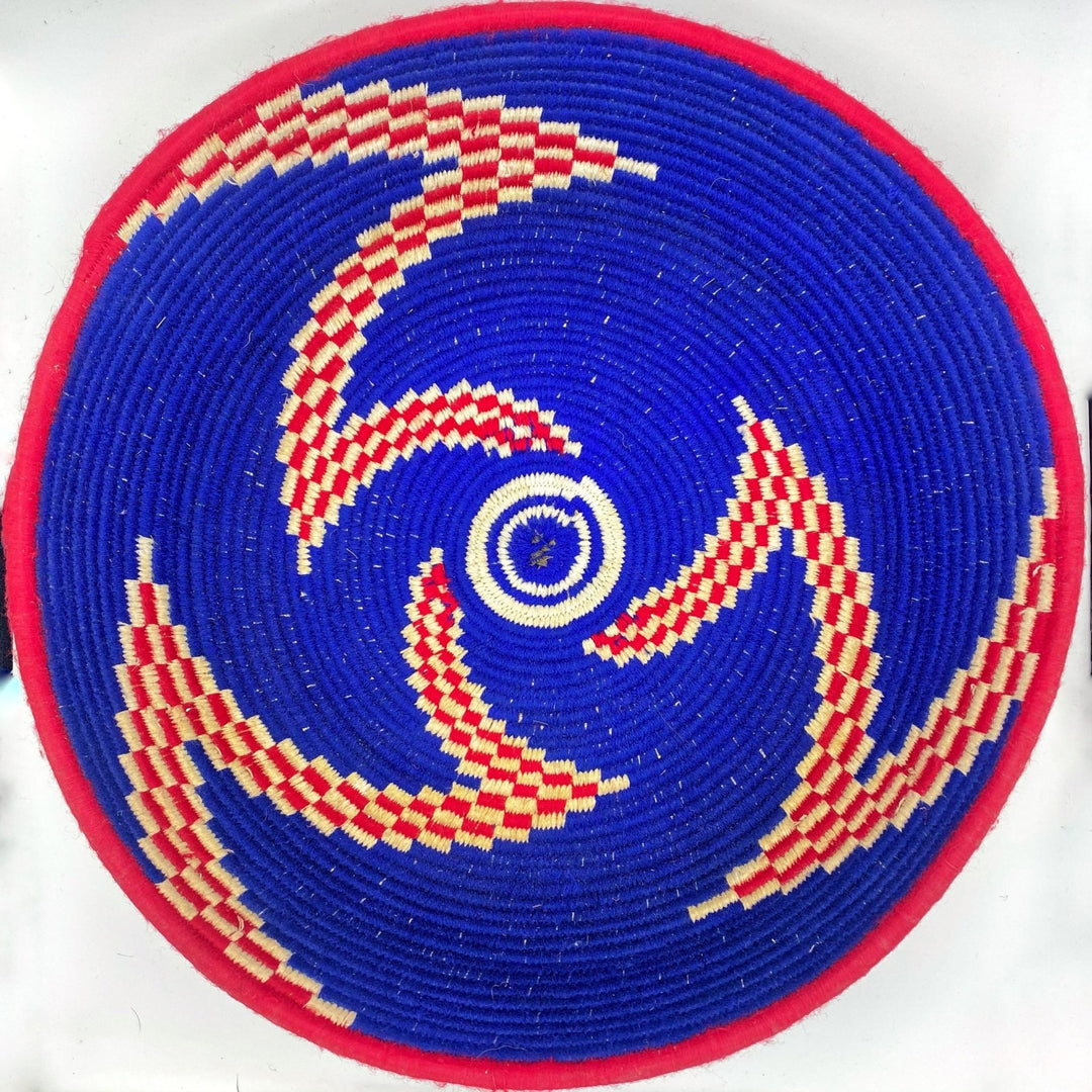 Wide Hand Woven Moroccan Bowl - Blue with Red Detail - Community Cutlery