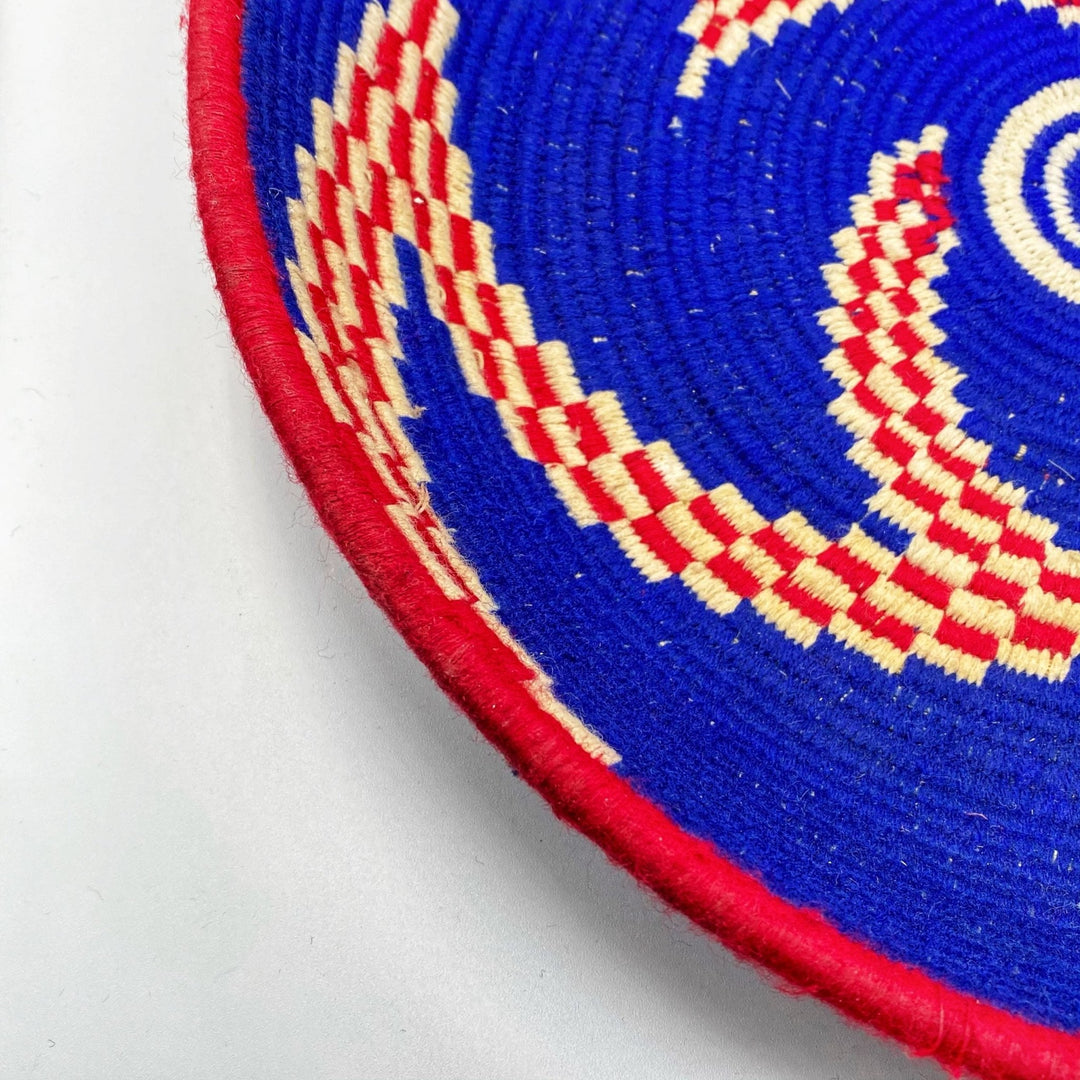 Wide Hand Woven Moroccan Bowl - Blue with Red Detail - Community Cutlery