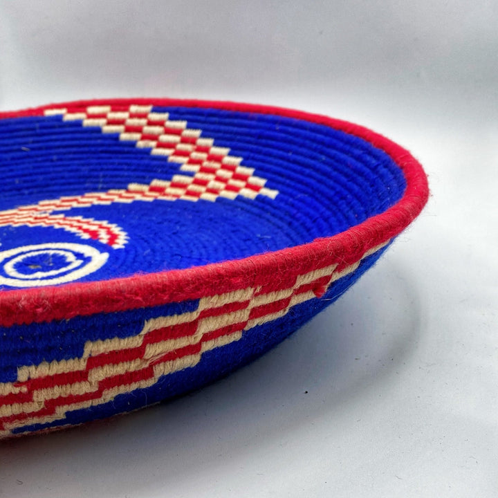 Wide Hand Woven Moroccan Bowl - Blue with Red Detail - Community Cutlery